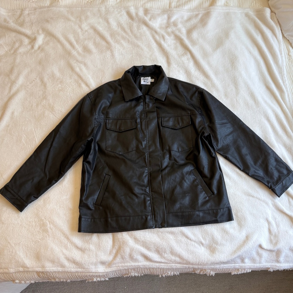 Princess Polly Black Faux Leather Oversized Jacket Vegan Bomber Streetwear Sz 6